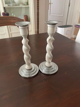 Candelabros Madera y Metal Plateado
