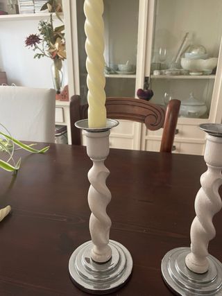 Candelabros Madera y Metal Plateado