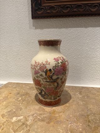Jarrón Chino Cerámica Flores Pájaros