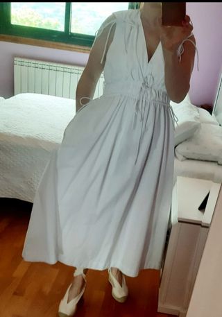 Vestido blanco popelín con bolsillos