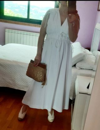 Vestido blanco popelín con bolsillos