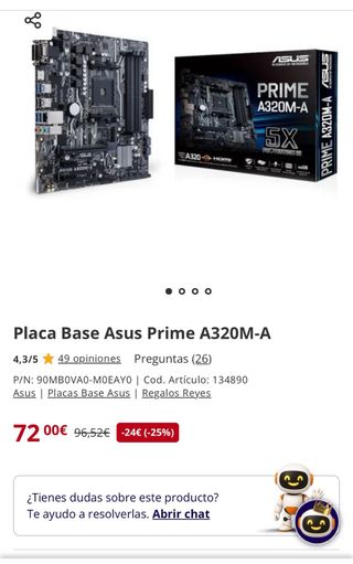 Placa Base ASUS PRIME A320M-A Gaming