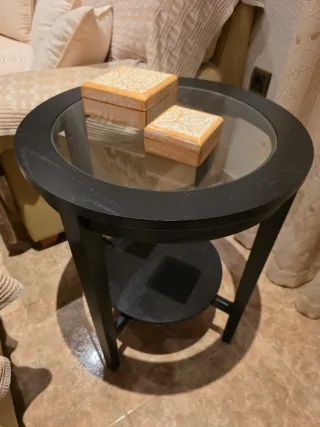 Mesa auxiliar redonda cristal y madera