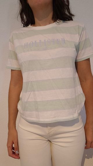 Camiseta Hollister Rayas Verde y Blanco