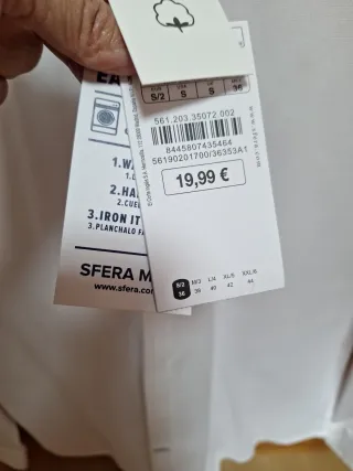 Camisa Sfera Hombre Blanca Easy Iron Talla S