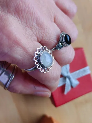 Anillo Flor Plata Ley Piedra Luna