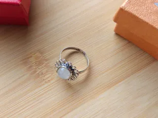 Anillo Flor Plata Ley Piedra Luna