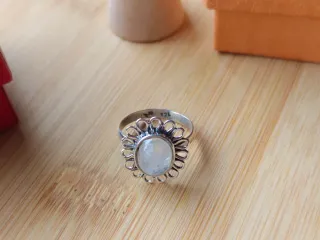 Anillo Flor Plata Ley Piedra Luna