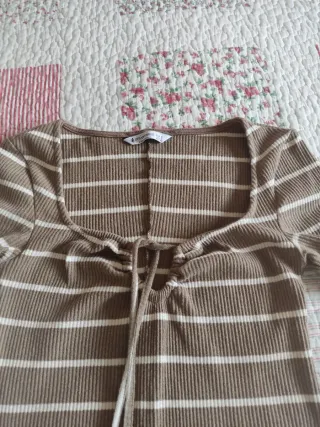 Vestido niña rayas marrón y blanco