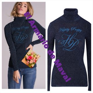 Jersey cuello alto azul marino brillante