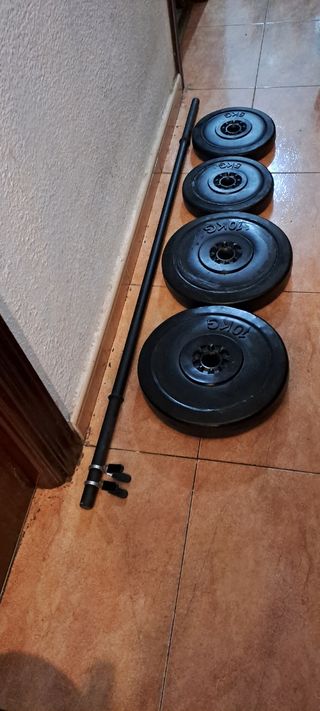 PESAS KIT BARRA LARGA+ DISCOS DE 10KG y 5KG