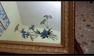 Specchio con cornice dorata e decorazione floreale