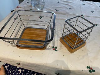 Cesta Frutero y cubiertos Metálico y Madera