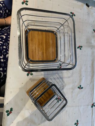 Cesta Frutero y cubiertos Metálico y Madera