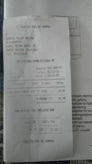 Freidora de aire Taurus recién estrenada.