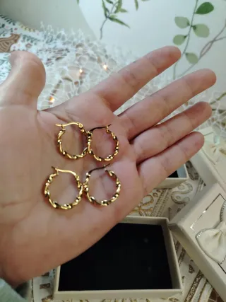 2 Pares Pendientes Aro Chapado Oro