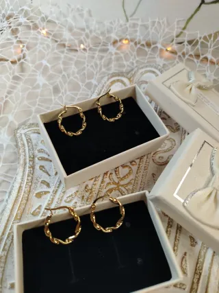 2 Pares Pendientes Aro Chapado Oro