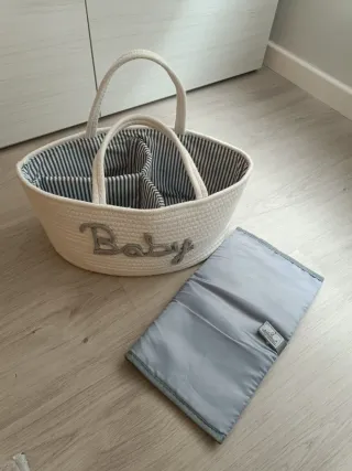 Cesta organizadora bebé,regalo cambiador gris