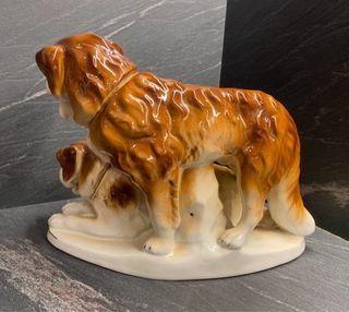 Statua vintage cani San Bernardo porcellana