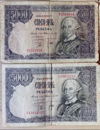 2 billetes 5000 Pesetas Banco de España 1976