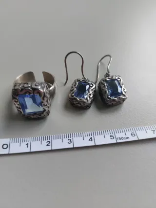 Conjunto Plata Ley y Piedras Azules