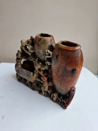 Escultura China Antigua Esteatita para pinceles