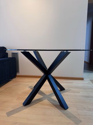 Mesa redonda cristal 120cm + 4 sillas