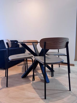 Mesa redonda cristal 120cm + 4 sillas