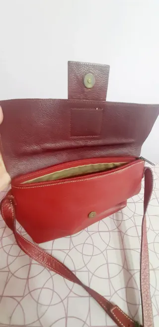 Bolso piel auténtica rojo apagado