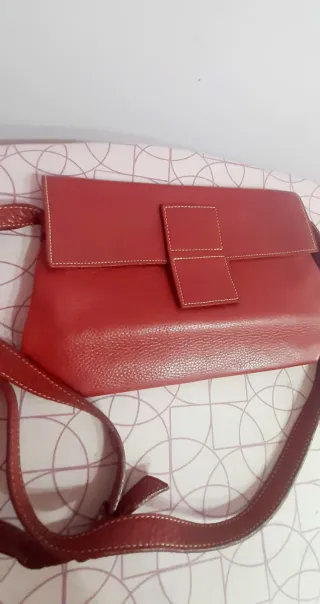 Bolso piel auténtica rojo apagado