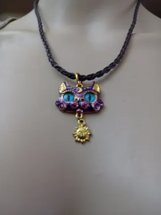 Collana gatto vintage raro con ciondolo sole