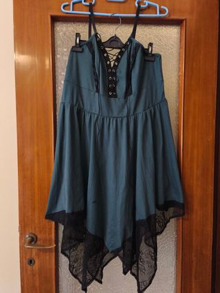 Abito Goth Verde Bottiglia Nero Pizzo