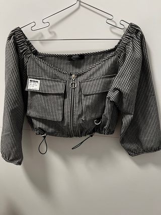 Sudadera corta Bershka cuadros S