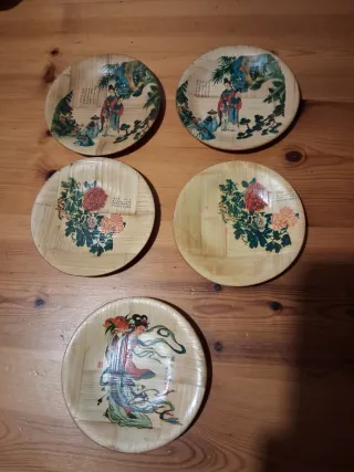 Lotto 5 sottobicchieri vintage bambù