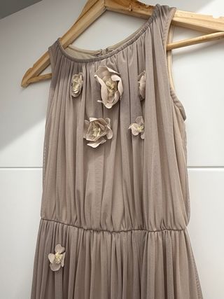 Vestido largo beige flores talla XS