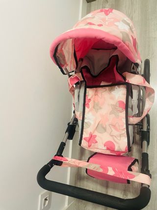 Carrito de juguete para muñecas rosa