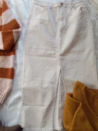 Gonna in velluto a coste panna