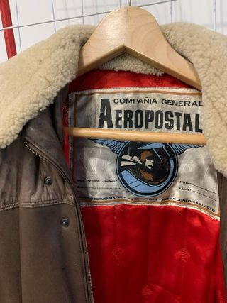 Cazadora Cuero Aviador Aeropostale Marrón