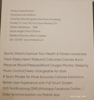 Smart Watch Negro Full Touch Screen IP68