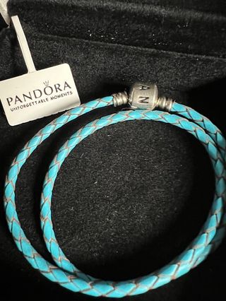 Pulsera Pandora Cuero Trenzado Doble Azul