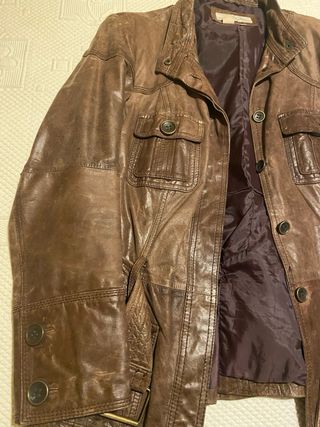 Cazadora de cuero Zara mujer marrón
