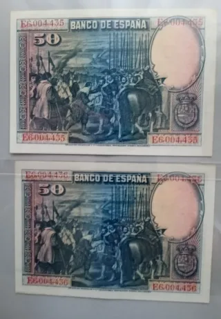 Lote 2 parejas correlativas de antiguos billetes