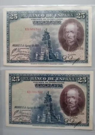 Lote 2 parejas correlativas de antiguos billetes
