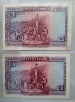 Lote 2 parejas correlativas de antiguos billetes