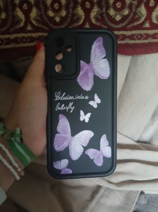 Funda Samsung A14 Mariposas Morada y negrq