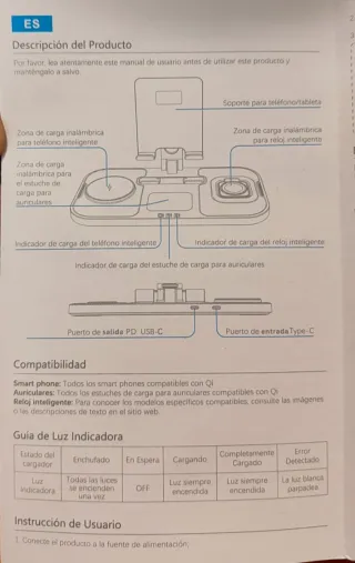 Estación Carga Inalámbrica Multifuncional 3 en 1