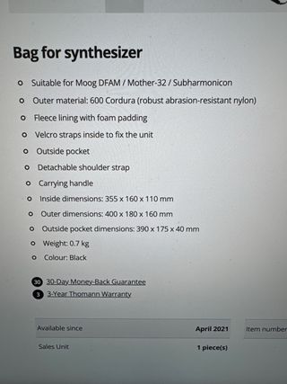 Bolsa Thomann para sintetizador