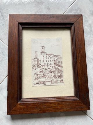 Quadro disegno città con cornice in legno