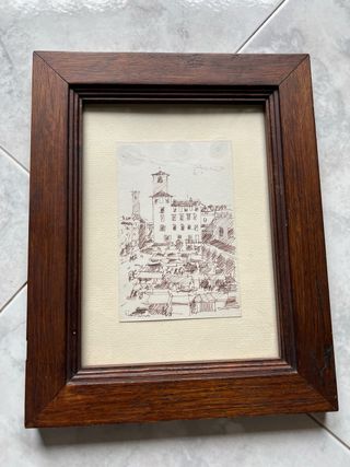 Quadro disegno città con cornice in legno