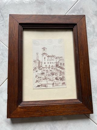 Quadro disegno città con cornice in legno
